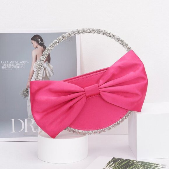 Satin Ribbon Round Rhinestone Metal Clutch